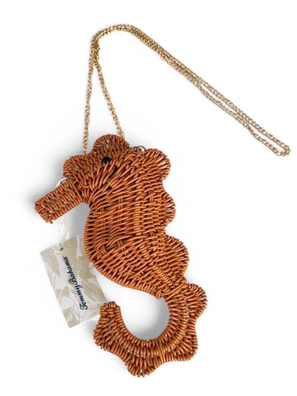 Tommy Bahama Seahorse Wicker Purse Crossbody Gold Chain NWT